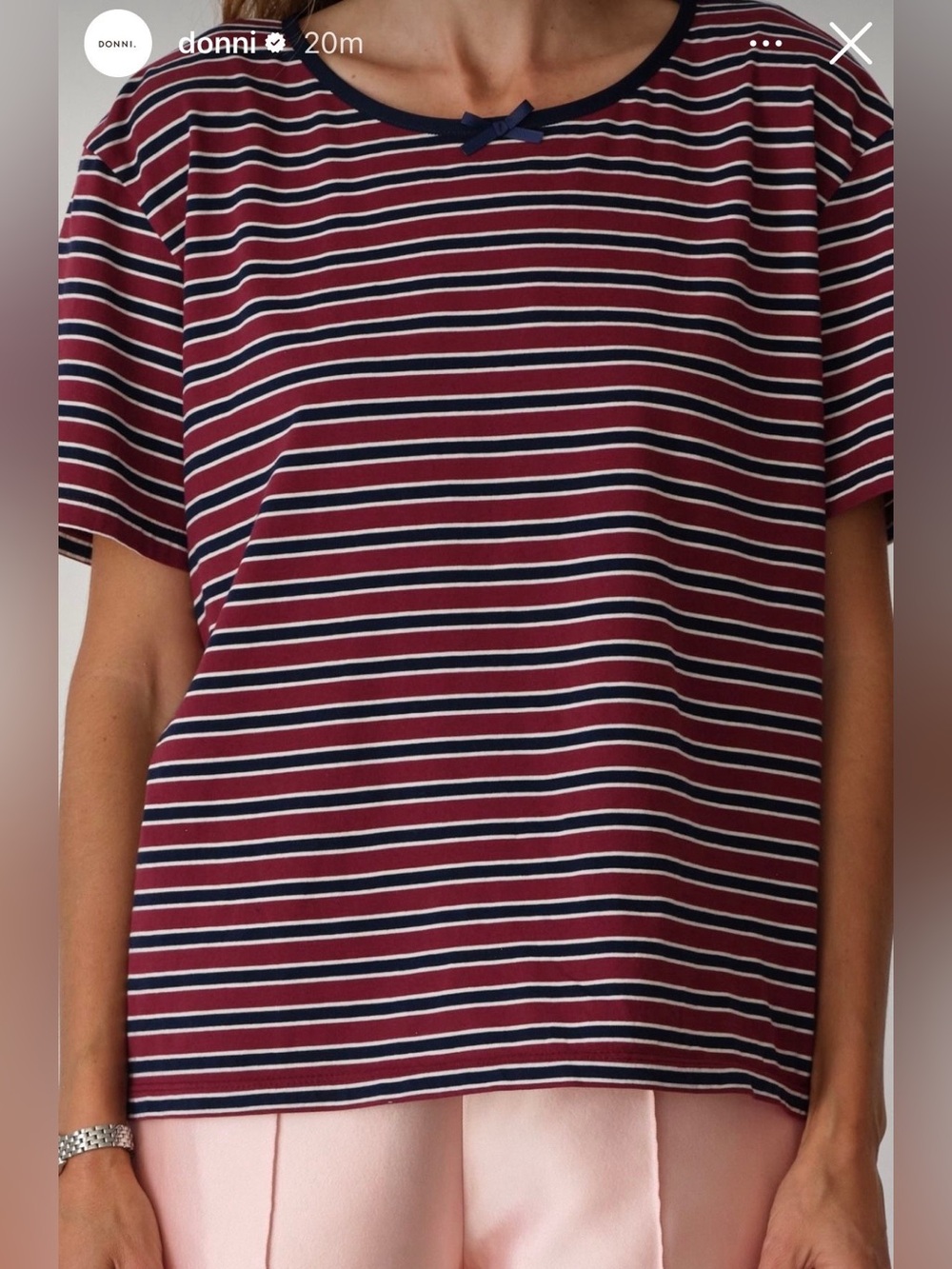DONNI Jersey Bow Tee - Size S